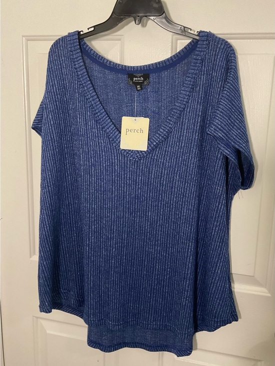 Perch By Blu Pepper Tops - Perch by Blu Pepper 2X Blue Ribbed V Neck Knit Top Oversized